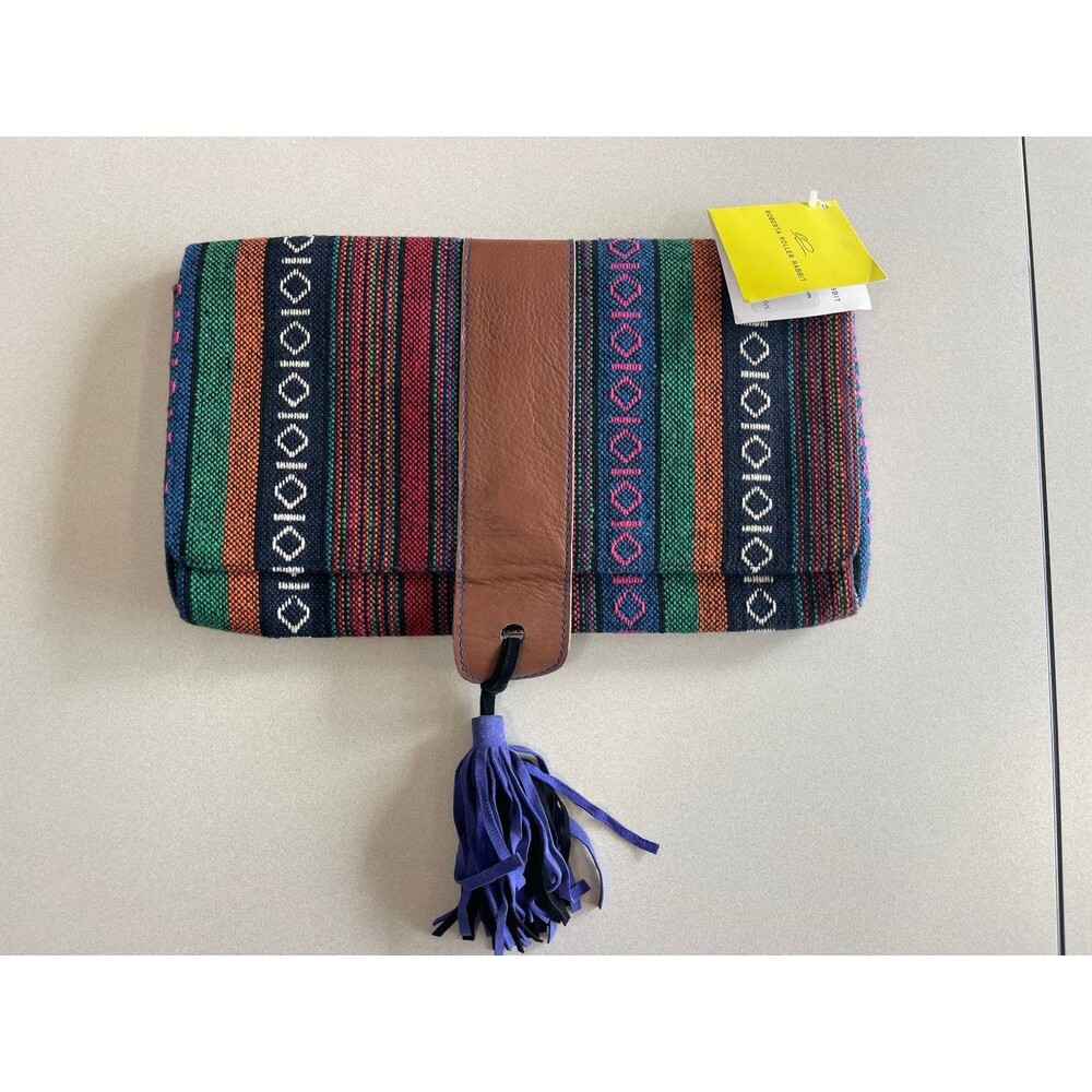 NWT Roberta Roller Rabbit Woven Textile Multicolor Fold Over Envelope Clutch Bag